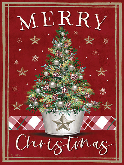 Elizabeth Tyndall ET101 - ET101 - Winterbury Merry Christmas - 12x16 Christmas, Holidays, Christmas Tree, Potted Christmas Tree, Merry Christmas, Typography, Signs, Textual Art, Stars, Pinecones, Plaid, Red, Winter from Penny Lane