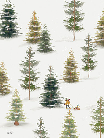 House Fenway FEN1093 - FEN1093 - Sledding Hill - 12x16 Winter, Landscape, Trees, Snow, Sledding, Sled, Dad, Child, Hill, Pine Trees, Sledding Hill from Penny Lane