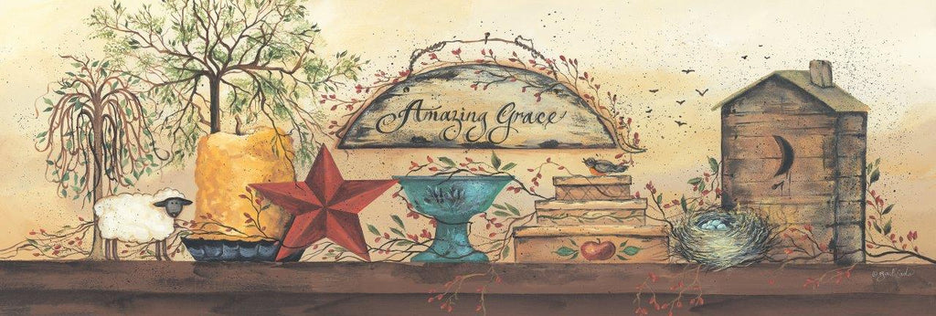 Gail Eads GE219D - GE219D - Amazing Grace Shelf - 36x12 Amazing Grace, Shelf, Barn Star, Birdhouse, Candle, Rustic, Still Life from Penny Lane