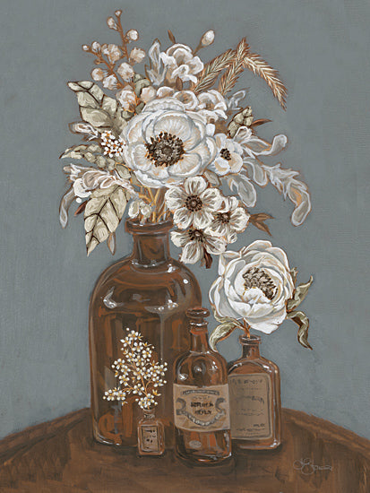 Hollihocks Art HH252 - HH252 - Prairie Moon Peonies - 12x16 Still Life, Flowers, White Flowers, Peonies, Greenery, Rust Jar, Bottle Vases, Rust, White, Prairie Moon Peonies from Penny Lane