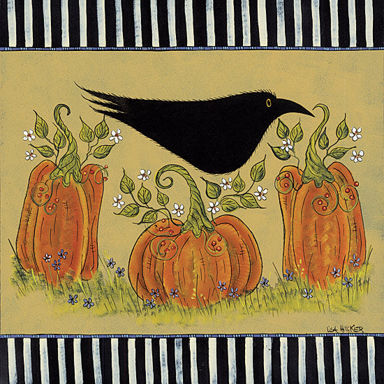 Lisa Hilliker HILL797 - HILL797 - Feels Like Fall - 12x12 Fall, Pumpkins, Crow, Flowers, Black Bird, Primitive, Black & White Border from Penny Lane