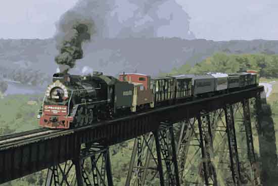 JG Studios JGS363 - JGS363 - Train - 18x12 Trains, Locomotive, Engine, Railroads, Tracks, Masculine, Bridge, Cargo Train from Penny Lane