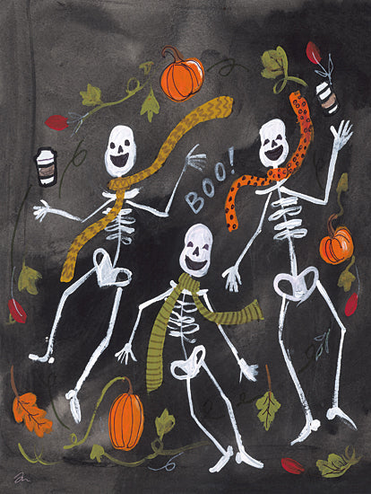 Jessica Mingo JM565 - JM565 - Fall Dancing Skelton's - 12x16 Halloween, Skelton's, Pumpkins, Boo, Coffee Cups, Fall, Chalkboard from Penny Lane