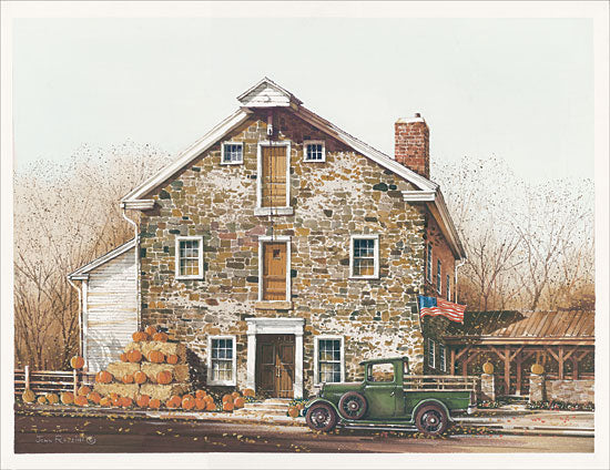 John Rossini JR350 - JR350 - Fall is in the Air - 16x12 Farmhouse, American Flag, Pumpkins, Fall, Truck, Vintage, Trees from Penny Lane