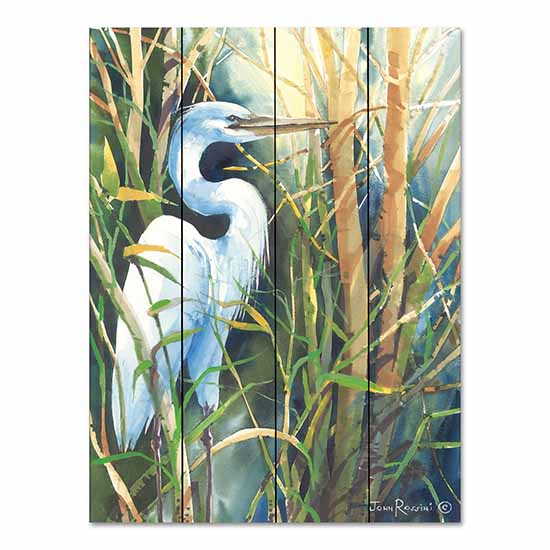 John Rossini JR386PAL - JR386PAL - His Stoic Patience - 12x16 Coastal, Birds, Marsh, Pond, Heron, Reeds from Penny Lane