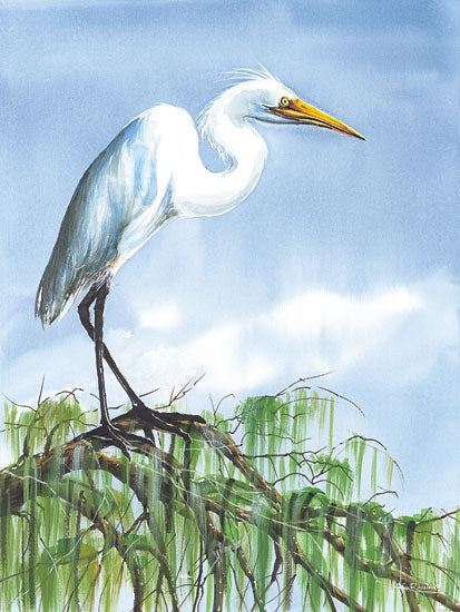 John Rossini JR396 - JR396 - Perched on High - 12x16 Coastal, Egret, Tree, Leaves, Nature from Penny Lane