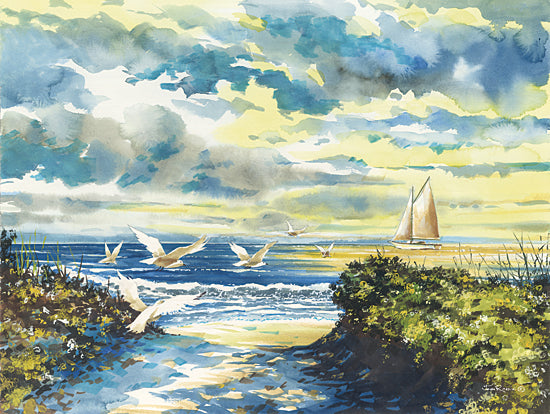 John Rossini JR421 - JR421 - Gateway to Paradise - 16x12 Coastal, Ocean, Sailboat, Birds, Clouds, Waves, Gateway to Paradise, Path, Landscape, Ocean Banks, Grass, Blue, Green, White from Penny Lane