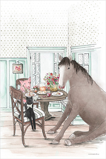 Kamdon Kreations KAM842 - KAM842 - Breakfast Time on the Farm - 12x18 Whimsical, Kitchen, Farm Animals, Horse, Pig, Cat, Kitchen Table, Breakfast, Eating, Farmhouse, Country from Penny Lane