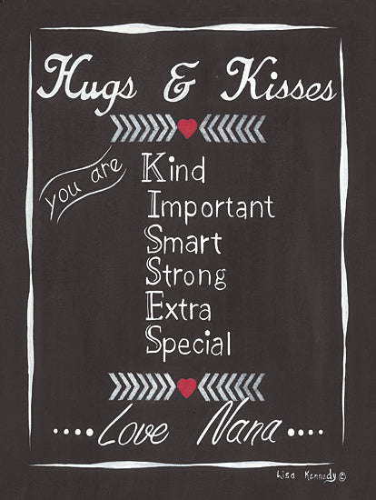 Lisa Kennedy KEN1230 - KEN1230 - Chalkboard Hugs & Kisses - 12x16 Typography, Grandma, Nana, Family, Chalkboard, Black & White, Signs from Penny Lane