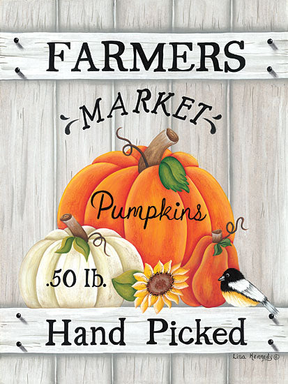 Lisa Kennedy KEN1265 - KEN1265 - Farmer's Market - 12x16 Farmer's Market, Pumpkins, Typography, Signs, Textual Art, Chickadee, Birds, Sunflower, Fall, Still Life, Wood Background, Fall, Still Life from Penny Lane