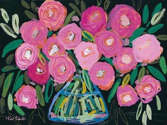 Kait Roberts KR509 - KR509 - Bloom Loudly - 16x12 Flowers, Pink Flowers, Vase, Black Background, Abstract from Penny Lane