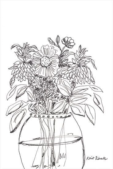 Kait Roberts KR728 - KR728 - Summer Garden in a Vase - 12x18 Flowers, Bouquet, Glass Vase, Sketch, Black & White from Penny Lane