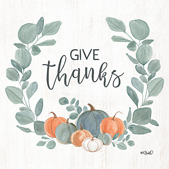 Kate Sherrill KS178 - KS178 - Eucalyptus Pumpkins Give Thanks - 12x12 Give Thanks, Pumpkins, Autumn, Eucalyptus, Thanksgiving, Signs, Harvest from Penny Lane