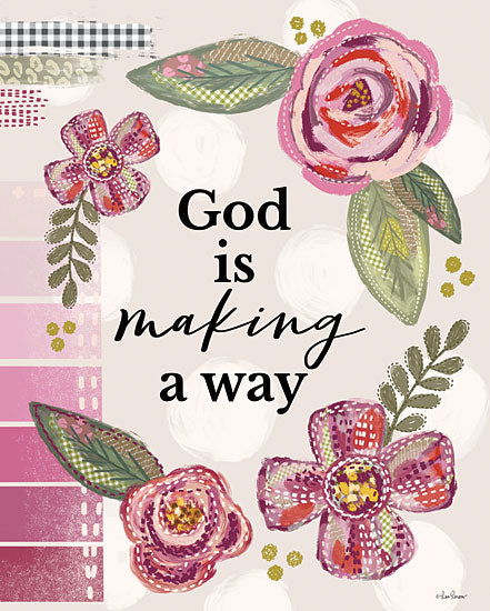 Lisa Larson LAR580 - LAR580 - God is Making a Way - 12x16 Religious, God is Making a Way, Typography, Signs, Textual Art, Flowers, Pink Flowers, Spring, Patterns from Penny Lane