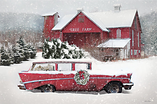 Lori Deiter LD2970 - LD2970 - Christmas Memories at the Tree Farm - 18x12 Christmas, Holidays, Winter, Photography, Red Barn, Farm, Car, Red Car, Tree Farm, Typography, Signs, Textual Art, Christmas Tree Farm, Wreath, Snow from Penny Lane