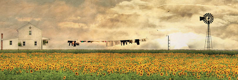 Lori Deiter LD426 - LD426 - Laundry Day - 36x12 House, Silo, Laundry, Clothesline, Farm, Sunflowers, Fields from Penny Lane