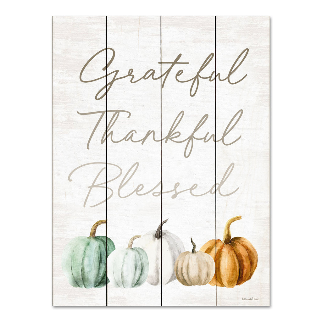 lettered & lined LET494PAL - LET494PAL - Grateful, Thankful, Blessed - 12x16 Grateful, Thankful, Blessed, Pumpkins, Fall, Autumn, Typography, Signs from Penny Lane