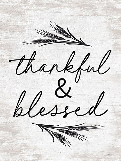 lettered & lined LET702 - LET702 - Thankful & Blessed - 12x16 Thanksgiving, Thankful & Blessed, Inspirational, Typography, Signs, Black & White, Wheat from Penny Lane