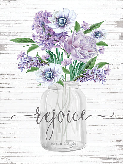 lettered & lined LET848 - LET848 - Rejoice Flowers - 12x16 Flowers, Purple Flowers, Canning Jar, Religious, Rejoice, Psalm, Typography, Signs, Textual Art, Spring, Spring Flowers, Cottage/Country from Penny Lane