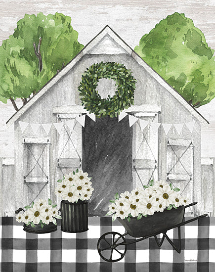 lettered & lined LET853 - LET853 - Sweet Farmhouse Barn - 12x16 Farm, Barn, Flowers, Daisies, White Daisies, Flower Farm, Wreath, Greenery, Wheelbarrow, Trees, Farmhouse/Country, Whimsical, Black & White Plaid, Banner from Penny Lane