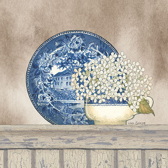 Linda Spivey LS1784 - LS1784 - Farmhouse Blues I - 12x12 Farmhouse Plate, Flowers, Still Life from Penny Lane