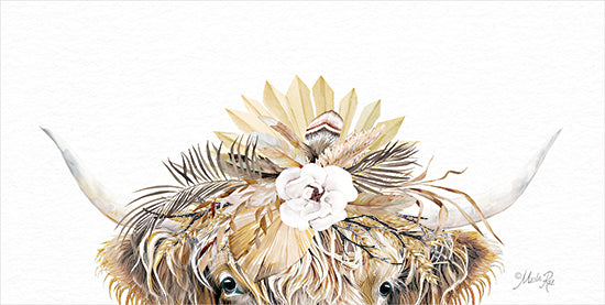 Marla Rae MAZ5899 - MAZ5899 - Boho Peek-a-Boo Highland - 18x9 Cow, Highland Cow, Whimsical, Flower, White Flower, Feathers, Crown, Peek-a Boo, Bohemian from Penny Lane