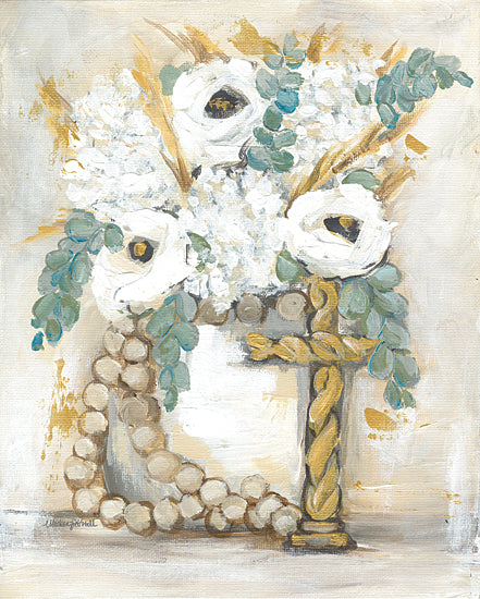 Mackenzie Kissell MKA139 - MKA139 - Cream Blessings - 12x16 Abstract, Bohemian, Flowers, Beads, Rope, White Flowers, Greenery, Gold, Still Life from Penny Lane