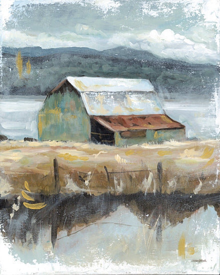 Mackenzie Kissell MKA173 - MKA173 - Misty Farm - 12x16 Farm, Barn, Landscape, Abstract, Hills, Fence, Tan, Blue, Green from Penny Lane