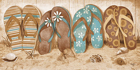 Mollie B. MOL1763 - Sepia and Blue Flip Flops - Flip Flops, Sand, Shells, Patterns, Beach from Penny Lane Publishing