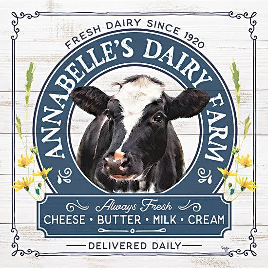 Mollie B. MOL2672 - MOL2672 - Annabelle's Dairy Farm - 12x12 Farm, Cow, Black & White Cow, Annabelle's Dairy Farm, Typography, Signs, Textual Art, Dairy Farm, Advertisements, Flowers from Penny Lane