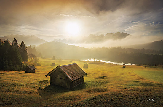 Martin Podt MPP906 - MPP906 - Sunrise at the Lake - 18x12 Photography, Landscape, Cabins, Lake, Hills, Trees, Sunrise, Sunlight, Nature from Penny Lane