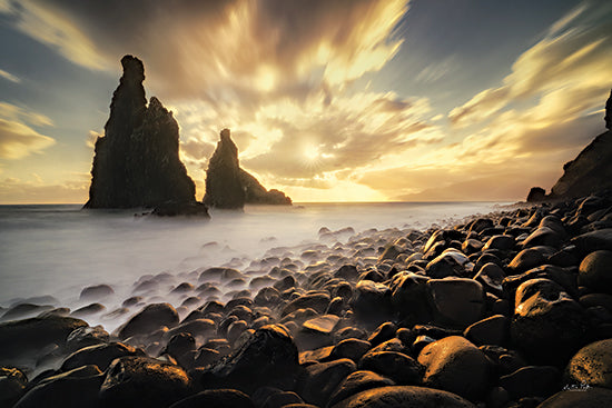 Martin Podt MPP938 - MPP938 - Long Exposure on the Rocks - 18x12 Photography, Coastal, Ocean, Rocks, Sky, Clouds, Landscape, Coast, Sun, Yellow from Penny Lane