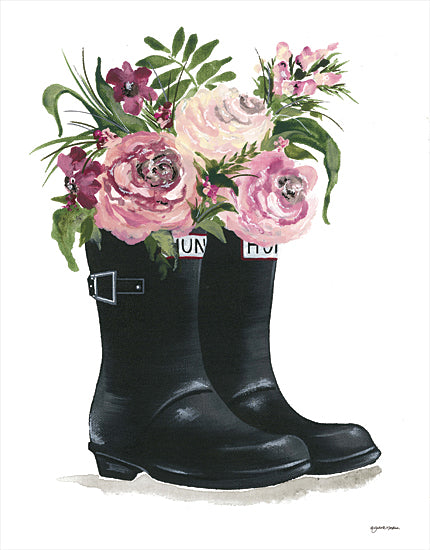 Julie Norkus NOR119 - NOR119 - Rain, Rain go Away - 12x16 Flowers, Pink Flowers, Rain Boots, Boots, Still Life from Penny Lane