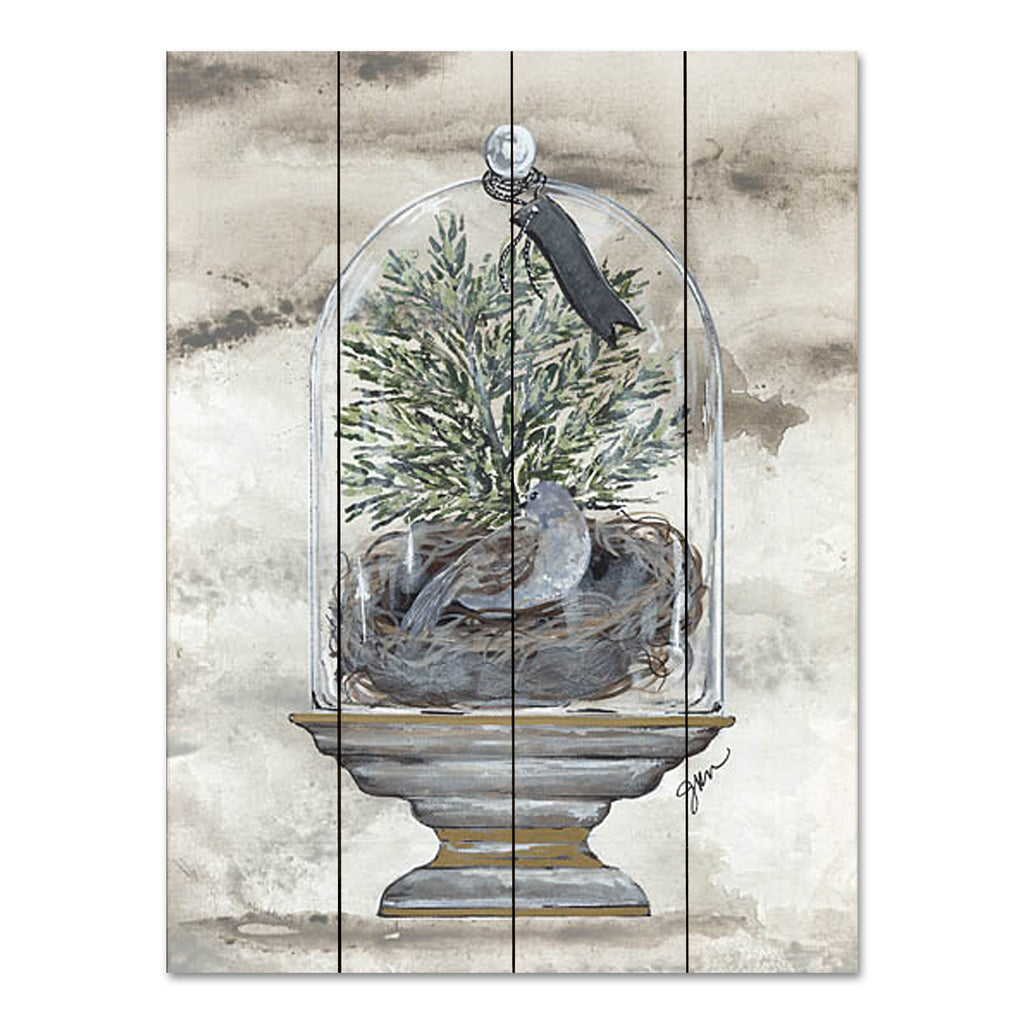 Julie Norkus NOR187PAL - NOR187PAL - Winter Bird Dome - 12x16 Still Life, Nature, Bird, Bird's Nest, Cloche, Greenery, Patterns from Penny Lane