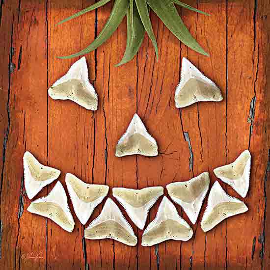 Lauren Rader RAD1451 - RAD1451 - Coastal Jack O'Lantern - 12x12 Coastal, Halloween, Jack O'Lantern, Wood, Teeth, Shark Teeth, , Fall from Penny Lane