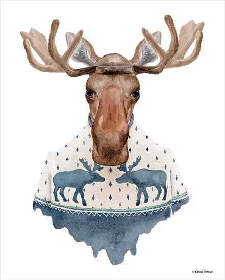 Rachel Nieman RN135 - RN135 - Moose in a Moose Sweater - 12x16 Moose, Moose Sweater, Portrait from Penny Lane