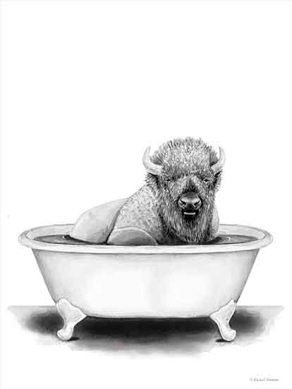 Rachel Nieman RN152 - RN152 - Bison in Tub - 16x12 Bison, Bathtub, Black & White from Penny Lane