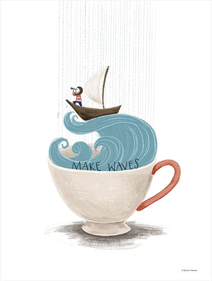 Rachel Nieman RN250 - RN250 - Make Waves - 12x16 Make Waves, Coffee Cup, Boat, Humorous, Signs from Penny Lane