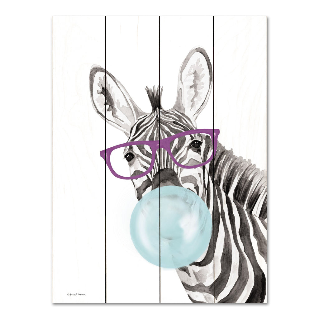 Rachel Nieman RN439PAL - RN439PAL - Bubble Gum Zebra - 12x16 Zebra, Bubble Gum, Glasses, Whimsical, Children from Penny Lane