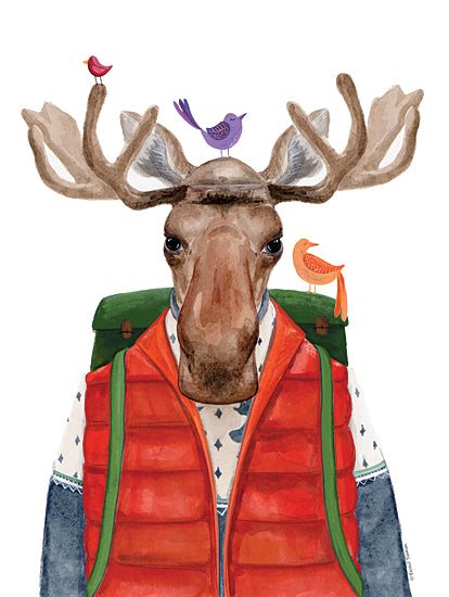 Rachel Nieman RN445 - RN445 - Moose Camper - 12x16 Lodge, Moose, Whimsical, Birds, Masculine, Camping, Fall from Penny Lane