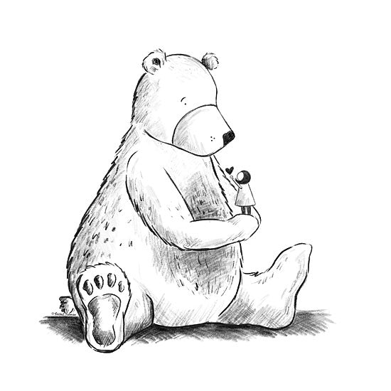 Rachel Nieman RN477 - RN477 - Bear and Heart - 12x12 Children, Kid's Room, Bear, Inspirational, Heart, Little Girl, Sketch, Drawing Print, Black & White from Penny Lane