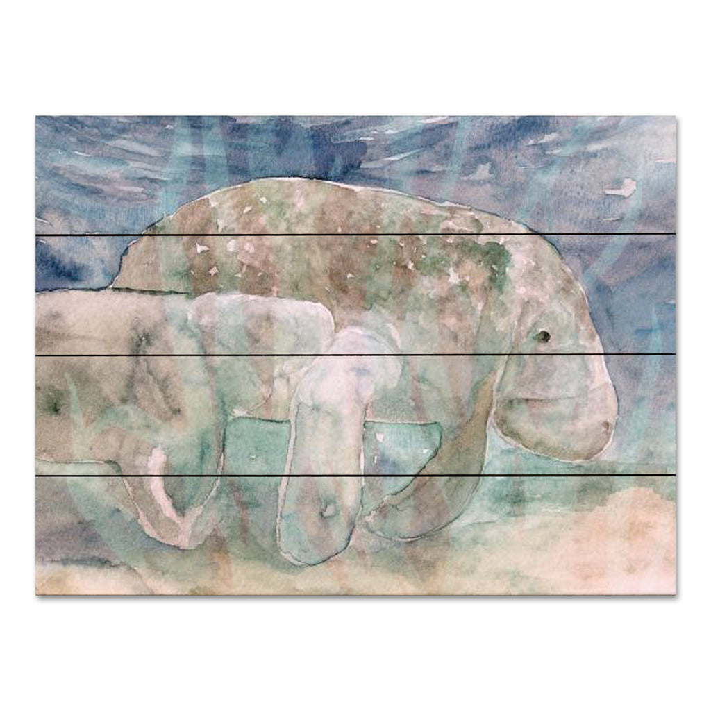 Stellar Design Studio SDS1081PAL - SDS1081PAL - Mother Manatee and Calf   - 16x12 Abstract, Coastal, Manatees, Mother and Child, Baby Manatee, Calf, Watercolor from Penny Lane