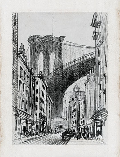 Stellar Design Studio SDS1087 - SDS1087 - Street Scene - 12x16 Travel, Landscape, Street, City Street, Bridge, Buildings, Sketch, Drawing Print, Black & White,  from Penny Lane