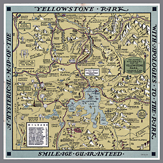 Stellar Design Studio SDS1122 - SDS1122 - Yellowstone Park Map - 12x12 Humor, Travel, Map, Yellowstone Park, National Parks, Typography, Signs, Textual Art, Landscape from Penny Lane