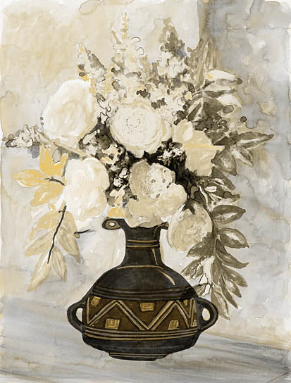 Stellar Design Studio SDS1427 - SDS1427 - Incan Pot Floral 2 - 12x16 Still Life, Flowers, White Flowers, Incan Pottery, Vintage, Neutral Palette from Penny Lane