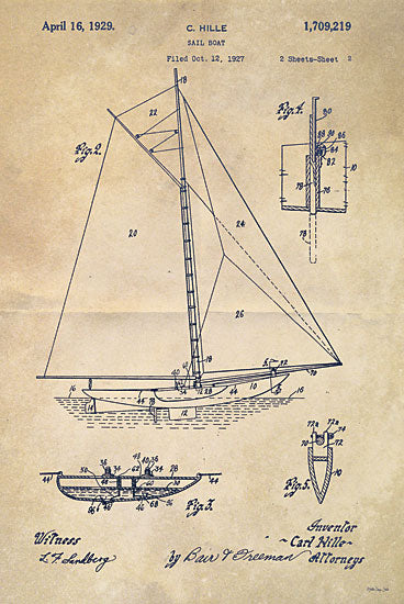 Stellar Design Studio SDS386 - SDS386 - Sailboat Plan I - 12x18 Sailboat, Plan, Blueprint, Lake, Masculine from Penny Lane