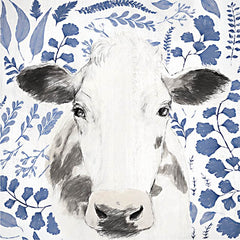 WL144A - Navy Botanical Cow   - 18x18