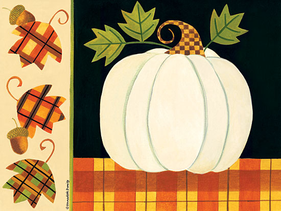 Bernadette Deming BER1359 - BER1359 - White Pumpkin, Leaves and Acorns - 16x12 Plaid, White Pumpkin, Acorn, Fall, Leaves from Penny Lane