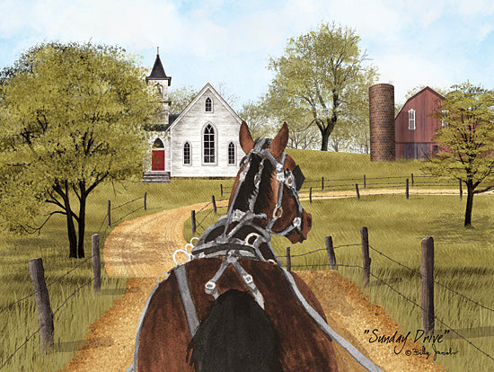 Billy Jacobs BJ1233 - BJ1233 - Sunday Drive - 16x12 Church, Horse, Barn, Road, Landscape from Penny Lane