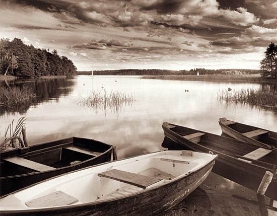 JG Studios JGS210 - JGS210 - Lake with Boats - 16x12 Boats, Rowboats, Sepia, Lodge, Lake, Nature from Penny Lane